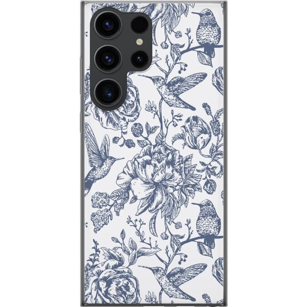 Samsung Galaxy S24 Ultra Gennemsigtig cover Blomster & Fugle - Romantisk Vintage-stil Mønster