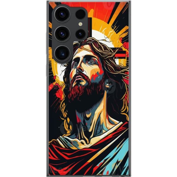 Samsung Galaxy S24 Ultra Gennemsigtig cover Jesus & Kort - religiøst motiv med dyb symbolik