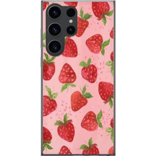 Samsung Galaxy S24 Ultra Gennemsigtig cover Jordbærdrømme - Retro-stil jordbærmønster