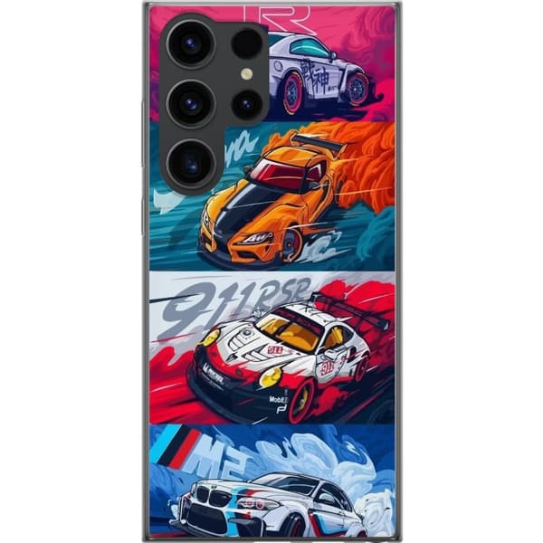 Samsung Galaxy S24 Ultra Gennemsigtig cover Hurtige Biler - Tegnet Mønster med Action