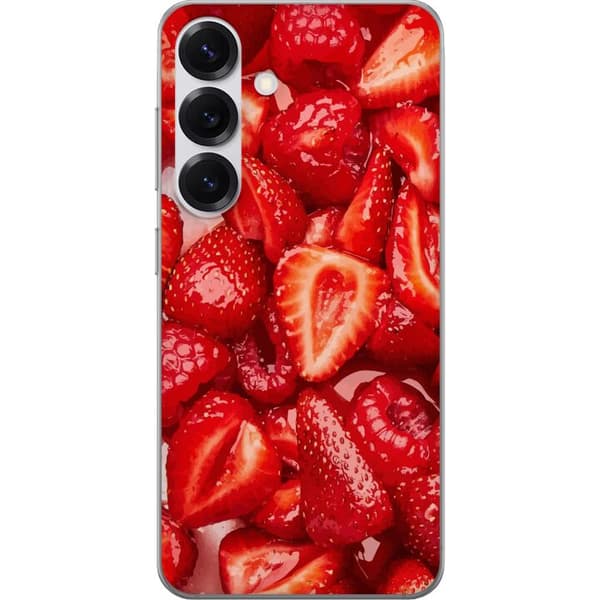 Samsung Galaxy S25 Läpinäkyvä kuori Mansikkakuviointi - makea motiivi kesäfiiliksellä