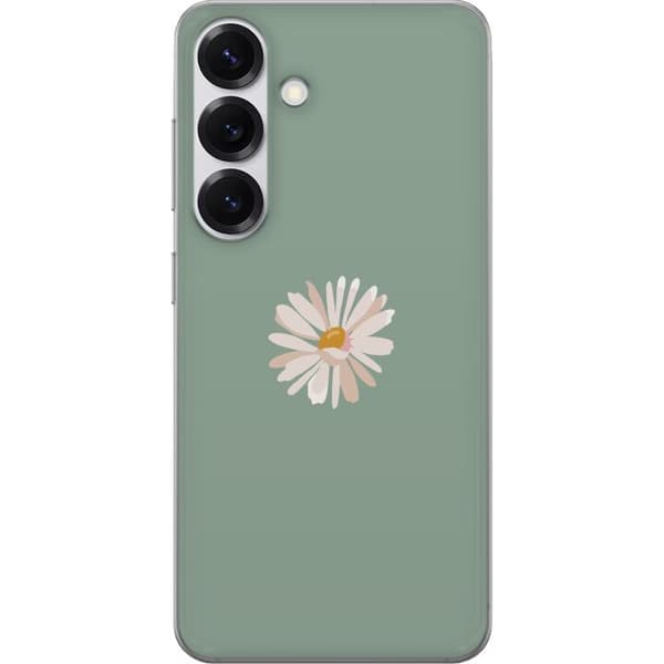 Samsung Galaxy S25 Läpinäkyvä kuori Vihreä Minimalikukka - tyylikäs kukka vihreällä taustalla