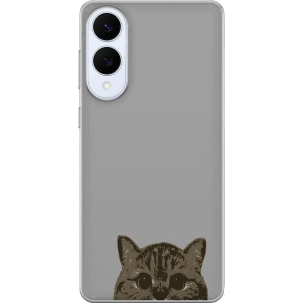 Samsung Galaxy S25 Edge Gennemsigtig cover Grå Katteblik - stilfuld kat design med grå baggrund