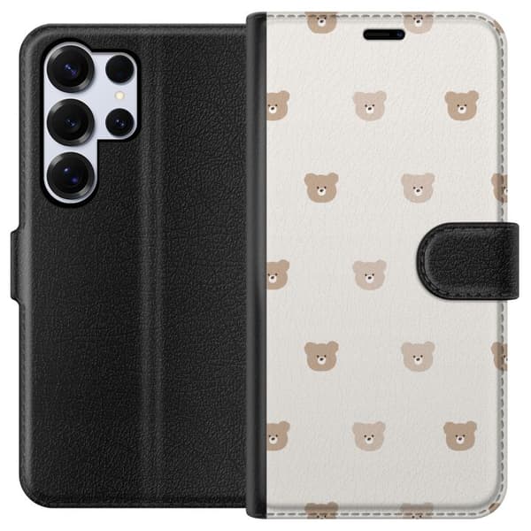 Samsung Galaxy S25 Ultra Lompakkokotelo Teddy-tausta - söpöt teddykarhut pehmeällä taustalla