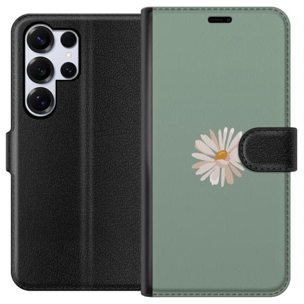 Samsung Galaxy S25 Ultra Lompakkokotelo Vihreä Minimalikukka - tyylikäs kukka vihreällä taustalla