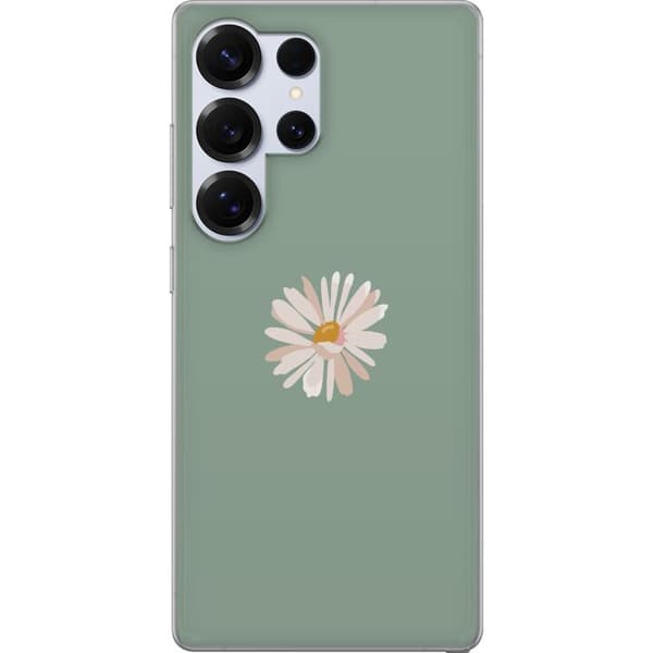 Samsung Galaxy S25 Ultra Gjennomsiktig deksel Grønn Minimalblomst - stilren blomst på grønn bakgrunn