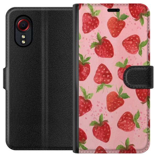 Samsung Galaxy Xcover 5 Tegnebogsetui Jordbærdrømme - Retro-stil jordbærmønster