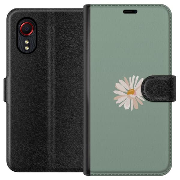 Samsung Galaxy Xcover 5 Lommeboketui Grønn Minimalblomst - stilren blomst på grønn bakgrunn
