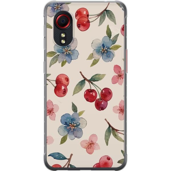Samsung Galaxy Xcover 5 Läpinäkyvä kuori Marjat & Kukat - kuvio, jossa on sinisiä kukkia ja metsänmarjoja
