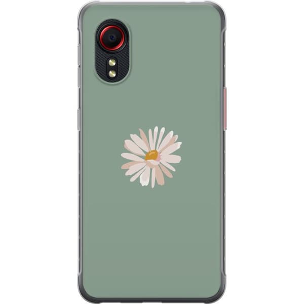 Samsung Galaxy Xcover 5 Genomskinligt Skal Grön Minimalblomma – stilren blomma på grön bakgrund