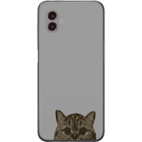 Samsung Galaxy Xcover6 Pro Gennemsigtig cover Grå Katteblik - stilfuld kat design med grå baggrund