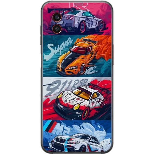 Samsung Galaxy Xcover6 Pro Gennemsigtig cover Hurtige Biler - Tegnet Mønster med Action