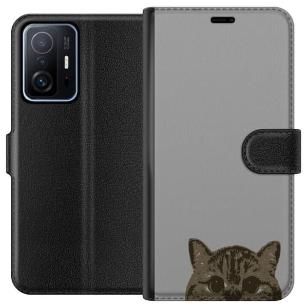 Xiaomi 11T Plånboksfodral Grå Kattblick – stilren kattdesign med grå bakgrund