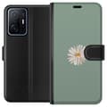 Miniatyrbild 1 av 3: Xiaomi 11T Plånboksfodral Grön Minimalblomma – stilren blomma på grön bakgrund
