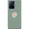 Miniatyrbild 1 av 3: Xiaomi 11T Pro Genomskinligt Skal Grön Minimalblomma – stilren blomma på grön bakgrund