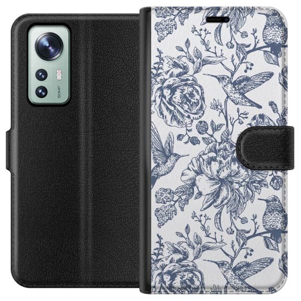 Xiaomi 12 Lompakkokotelo Kukat & Linnut - Romanttinen Vintage-tyylinen Kuviointi