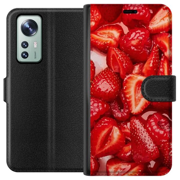 Xiaomi 12 Lompakkokotelo Mansikkakuviointi - makea motiivi kesäfiiliksellä