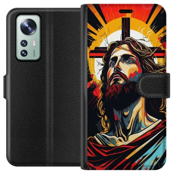 Xiaomi 12 Lompakkokotelo Jeesus ja Kortti - uskonnollinen motiivi syvällä symboliikalla