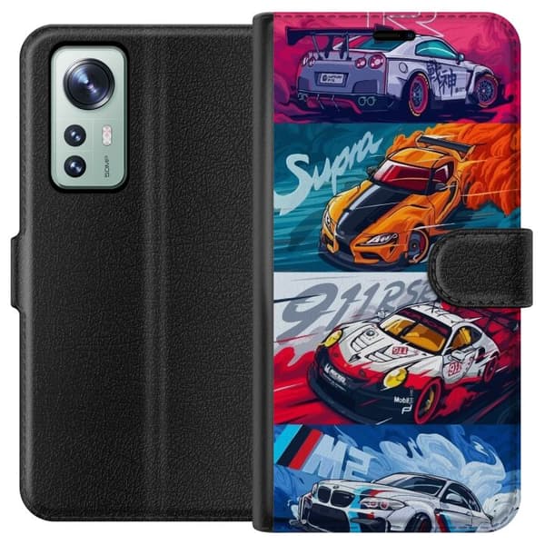 Xiaomi 12 Lompakkokotelo Nopeat Autot - Piirretty Kuvio Toiminnalla