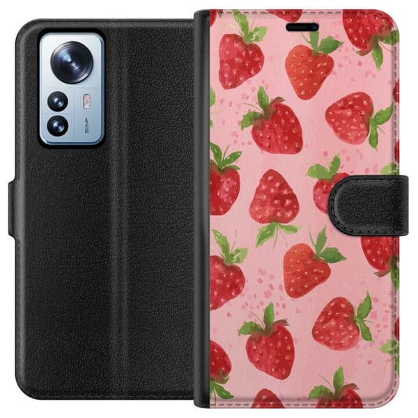 Xiaomi 12 Pro Lommeboketui Jordbærdrømmer - Retro-stil jordbærmønster