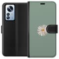 Miniatyrbild 1 av 3: Xiaomi 12 Pro Plånboksfodral Grön Minimalblomma – stilren blomma på grön bakgrund