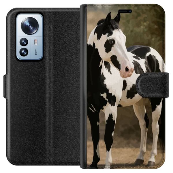 Xiaomi 12 Pro Plånboksfodral Vacker Häst – elegant illustration av hästmotiv