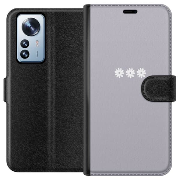 Xiaomi 12 Pro Plånboksfodral Lila Blomminimalism – stilrent blommotiv på lila bakgrund