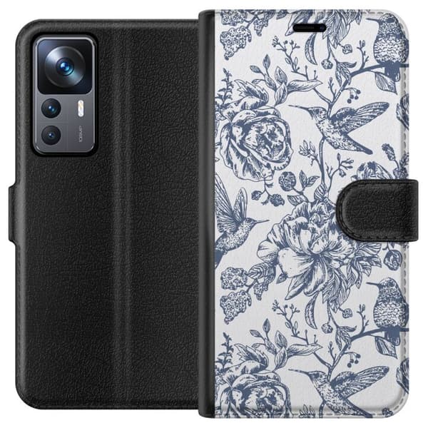 Xiaomi 12T Plånboksfodral Blomster & Fåglar – romantiskt mönster i vintage-stil