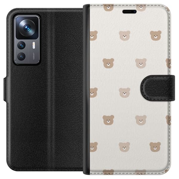 Xiaomi 12T Lompakkokotelo Teddy-tausta - söpöt teddykarhut pehmeällä taustalla