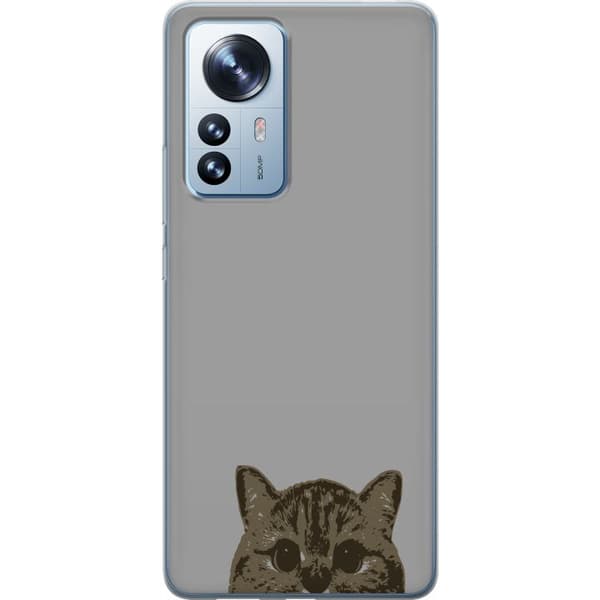 Xiaomi 12 Pro Genomskinligt Skal Grå Kattblick – stilren kattdesign med grå bakgrund