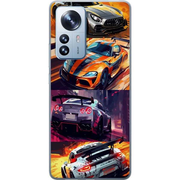 Xiaomi 12 Pro Gennemsigtig cover Rallyfeber - fartfyldt motiv med rallybiler