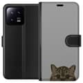 Miniatyrbild 1 av 3: Xiaomi 13 Plånboksfodral Grå Kattblick – stilren kattdesign med grå bakgrund