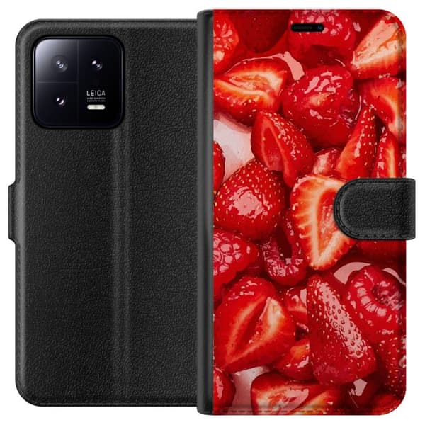 Xiaomi 13 Tegnebogsetui Jordbærmønster - sødt motiv med sommerstemning