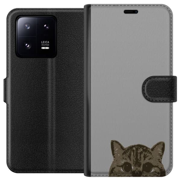 Xiaomi 13 Pro Lommeboketui Grå Kattblikk - stilren katte design med grå bakgrunn