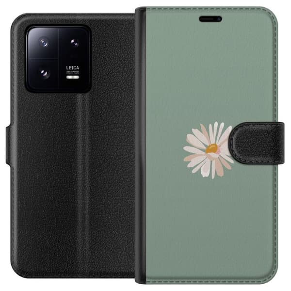 Xiaomi 13 Pro Lommeboketui Grønn Minimalblomst - stilren blomst på grønn bakgrunn