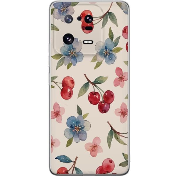Xiaomi 13 Pro Läpinäkyvä kuori Marjat & Kukat - kuvio, jossa on sinisiä kukkia ja metsänmarjoja