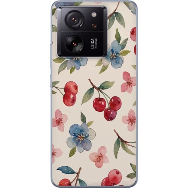 Xiaomi 13T Genomskinligt Skal Bär & Blommor – mönster med blå blommor och skogsbär