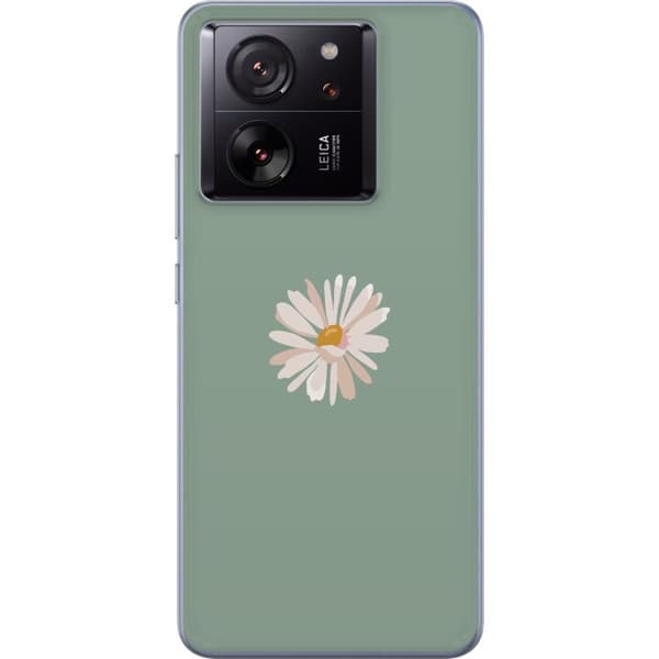 Xiaomi 13T Pro Genomskinligt Skal Grön Minimalblomma – stilren blomma på grön bakgrund