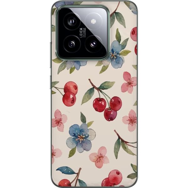 Xiaomi 14 Gjennomsiktig deksel Bær & Blomster - mønster med blå blomster og skogsbær