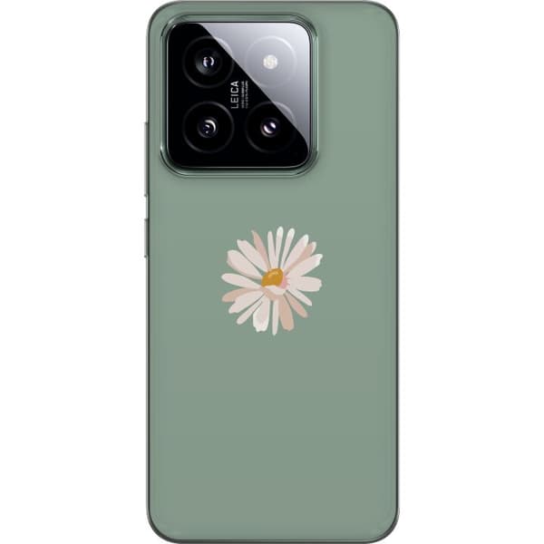 Xiaomi 14 Gjennomsiktig deksel Grønn Minimalblomst - stilren blomst på grønn bakgrunn