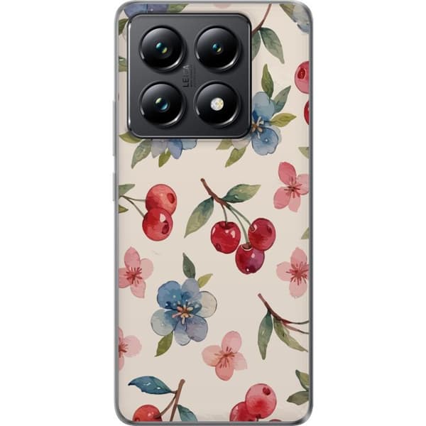 Xiaomi 14T Genomskinligt Skal Bär & Blommor – mönster med blå blommor och skogsbär