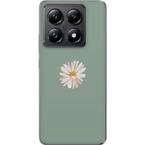 Xiaomi 14T Pro Genomskinligt Skal Grön Minimalblomma – stilren blomma på grön bakgrund