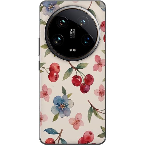 Xiaomi 14 Ultra Gennemsigtig cover Bær & Blomster - mønster med blå blomster og skovbær