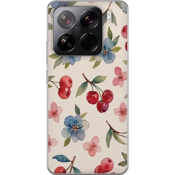 Xiaomi 15 Pro Gjennomsiktig deksel Bær & Blomster - mønster med blå blomster og skogsbær