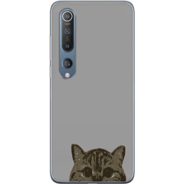 Xiaomi Mi 10 5G Genomskinligt Skal Grå Kattblick – stilren kattdesign med grå bakgrund