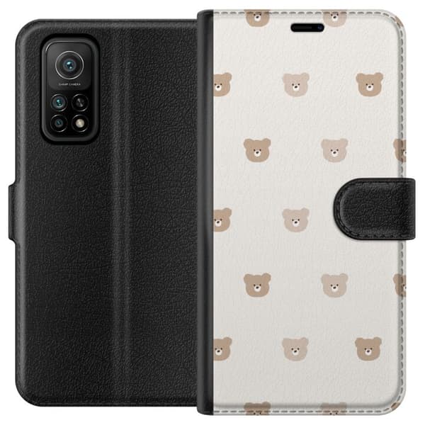 Xiaomi Mi 10T 5G Lompakkokotelo Teddy-tausta - söpöt teddykarhut pehmeällä taustalla