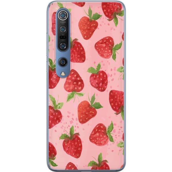 Xiaomi Mi 10 Pro 5G Genomskinligt Skal Strawberry Dreams – jordgubbsmönster i retrostil