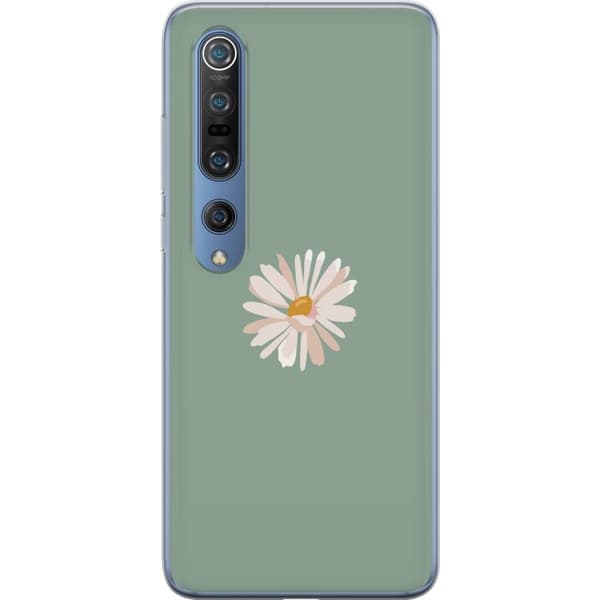 Xiaomi Mi 10 Pro 5G Genomskinligt Skal Grön Minimalblomma – stilren blomma på grön bakgrund