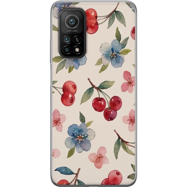 Xiaomi Mi 10T Pro 5G Gjennomsiktig deksel Bær & Blomster - mønster med blå blomster og skogsbær