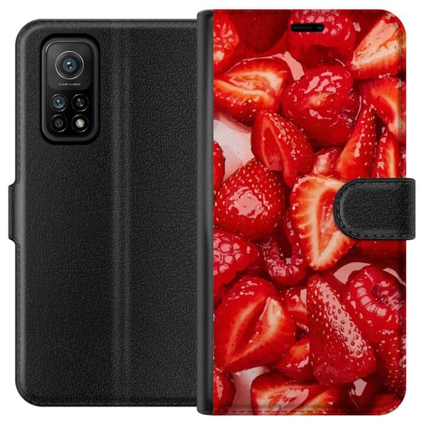 Xiaomi Mi 10T Pro 5G Lompakkokotelo Mansikkakuviointi - makea motiivi kesäfiiliksellä